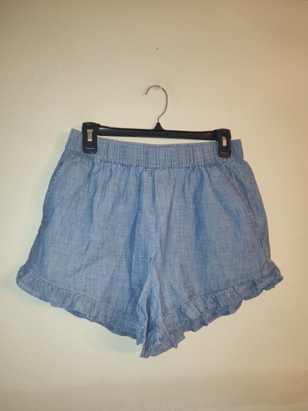 Girls Crewcuts Blue Chambray Ruffle Shorts Light Wash Elastic Waist Size 16